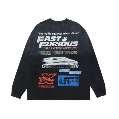 Washed Dyed Printed Long-sleeved T-shirt