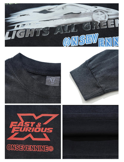 Washed Dyed Printed Long-sleeved T-shirt