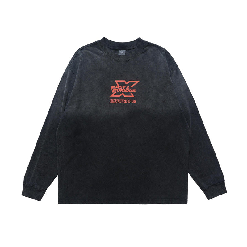 Washed Dyed Printed Long-sleeved T-shirt