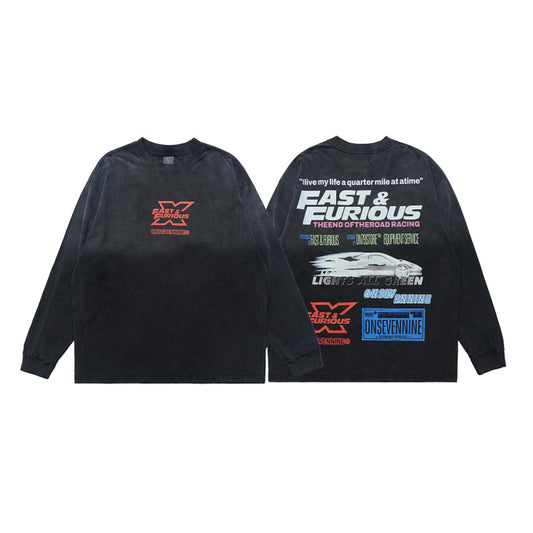 Washed Dyed Printed Long-sleeved T-shirt